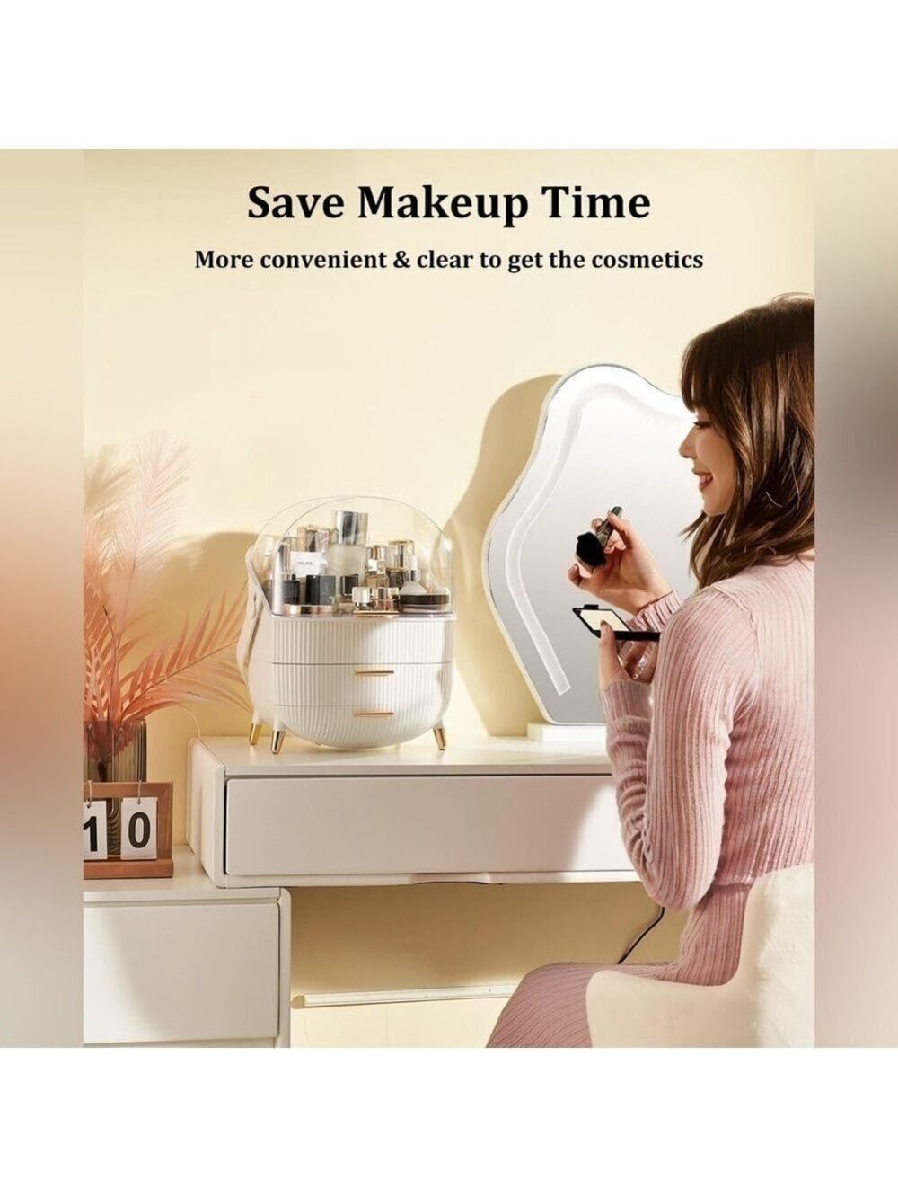 Makeup Organizer, Portable Countertop Display Case with Cover and Drawers New - Picture 2 of 8